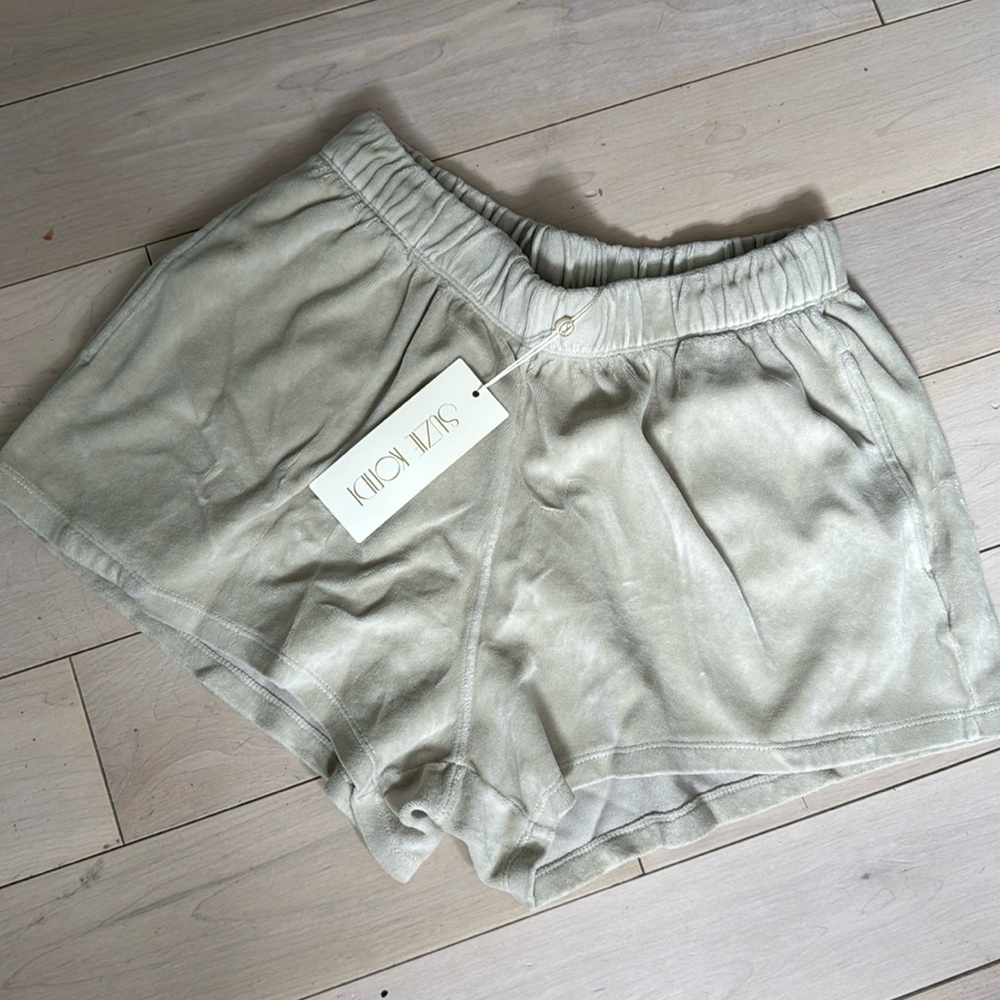 Suzie Kondi natural velour cotton track pull on shorts
